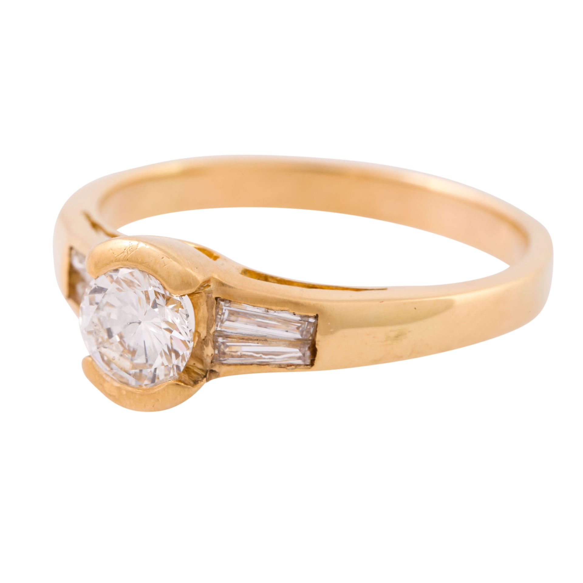 Ring mit Brillant ca. 0,5 ct flankiert von 4 Diamanttrapezen, - Bild 5 aus 5