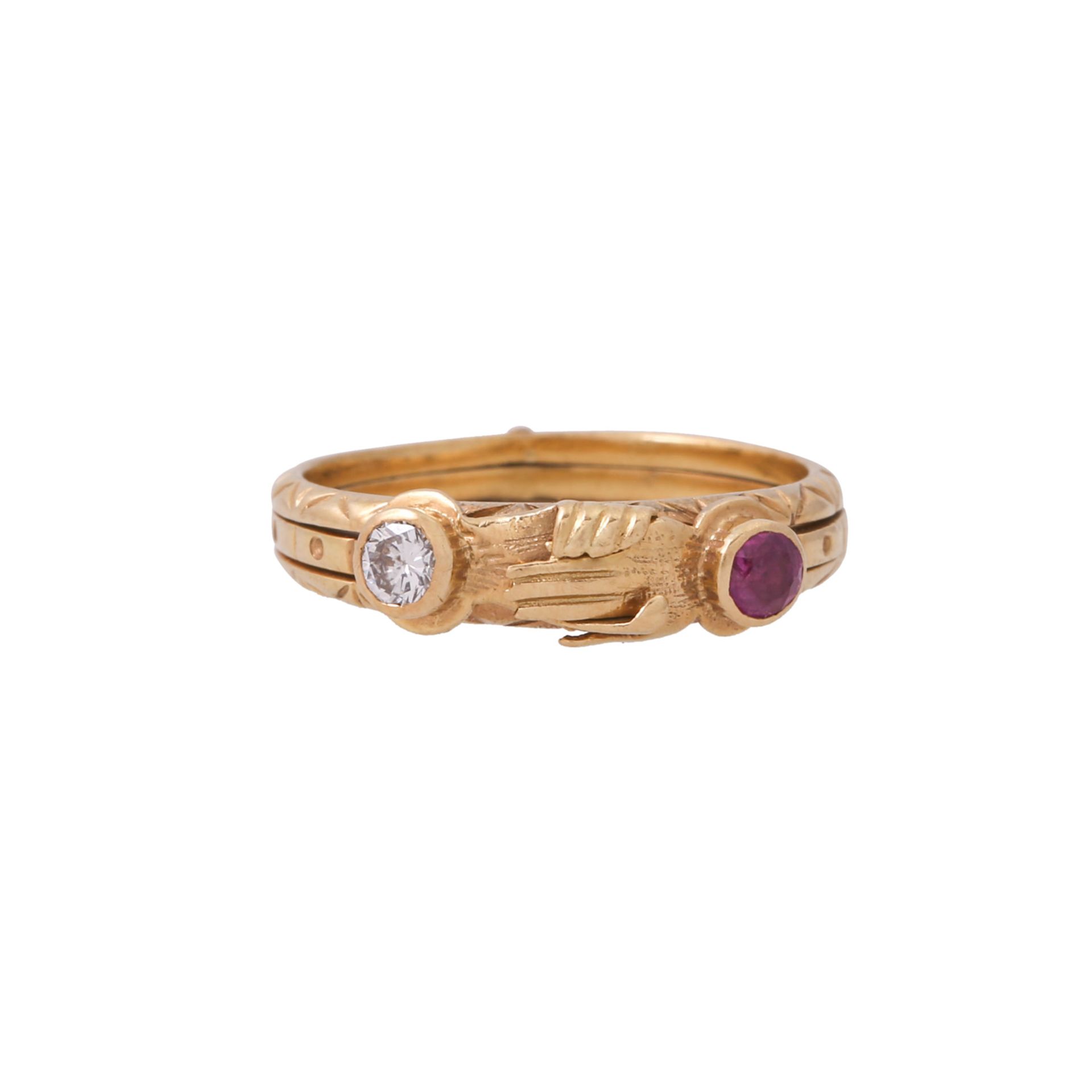 Verlobungsset "Fede Gimmel" aus Ring und Armband mit Diamanten und Rubinen, - Image 7 of 10