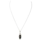 Art Déco Collier mit Onyx und Altschliffdiamant von ca. 0,2 ct,