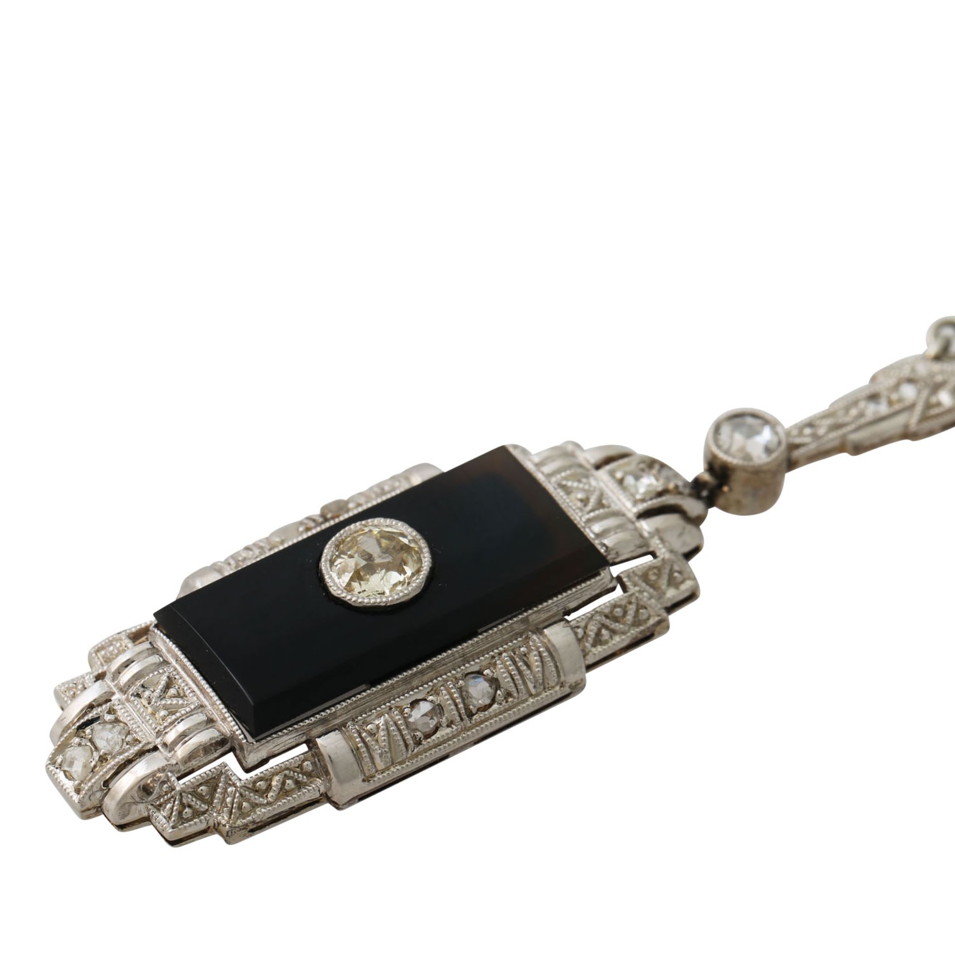 Art Déco Collier mit Onyx und Altschliffdiamant von ca. 0,2 ct, - Image 4 of 7