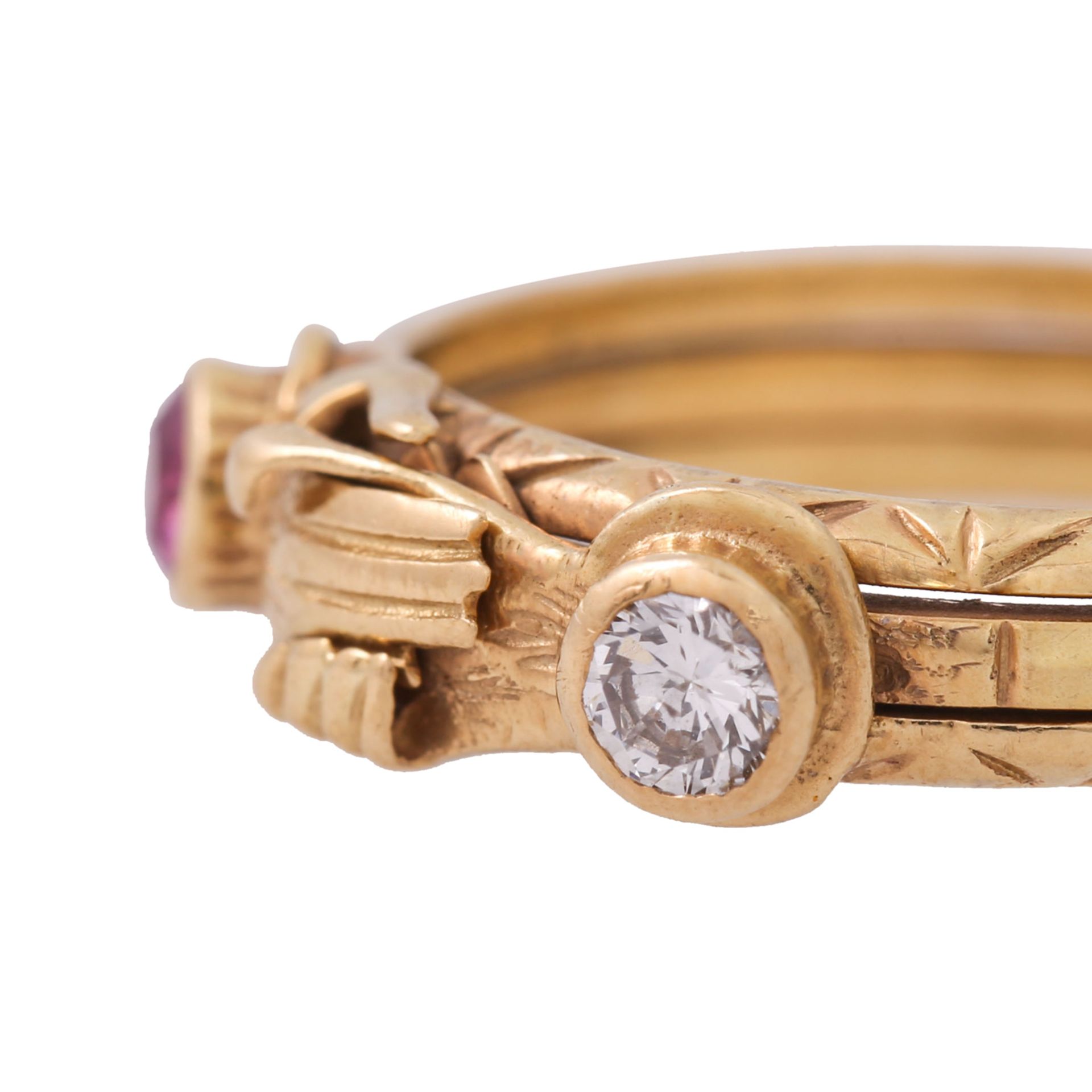 Verlobungsset "Fede Gimmel" aus Ring und Armband mit Diamanten und Rubinen, - Image 10 of 10