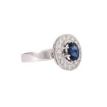 Ring mit Saphir entouriert von Brillanten, zus. ca. 0,2 ct,