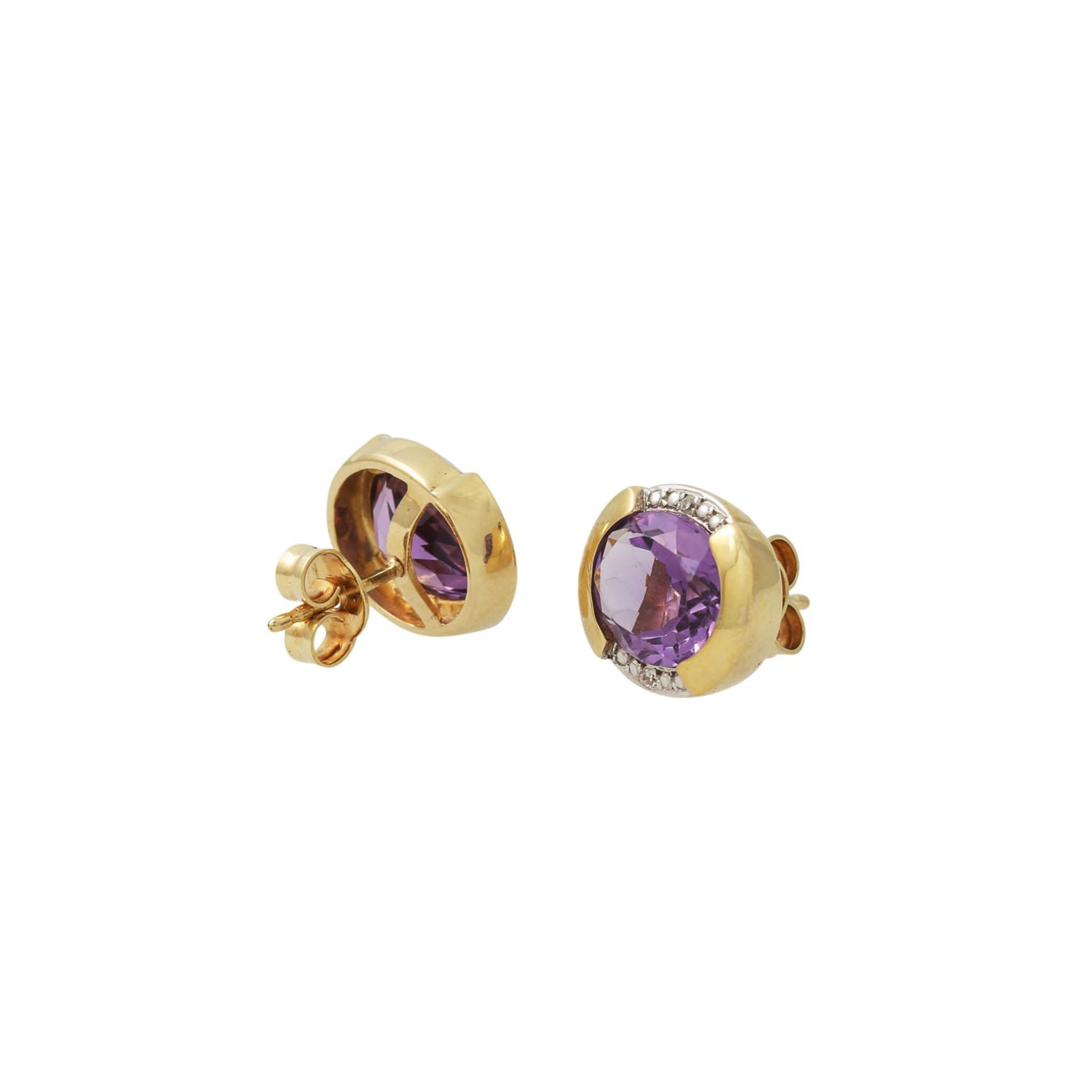 Schmuckset: Ring und Paar Ohrstecker mit Amethysten, - Image 4 of 9