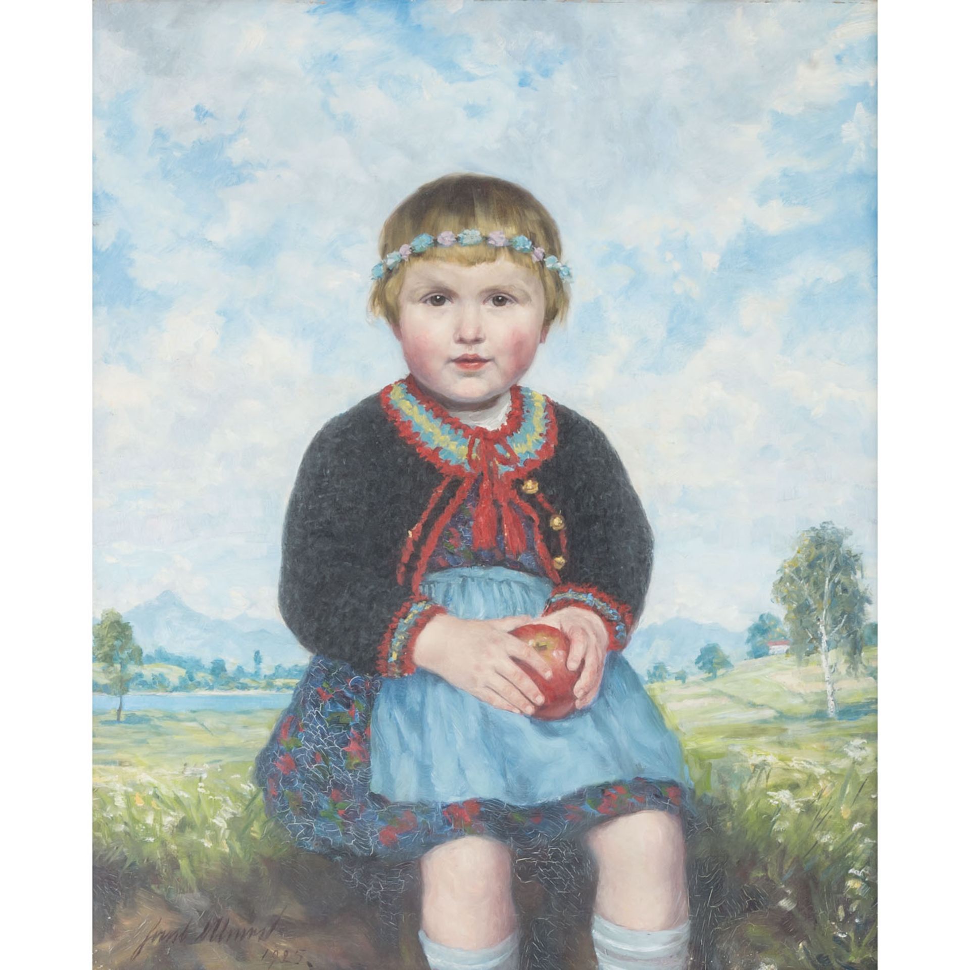 ULMER, HANS (1886-?) "Kleines Mädchen mit Blumenkranz" 1925