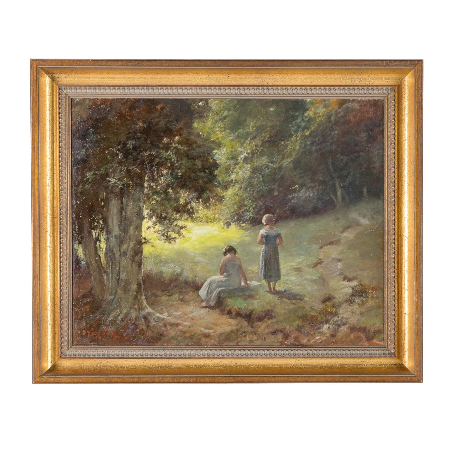 YELIN, RUDOLF (1864-1941) "Zwei Mädchen am Waldrand" - Bild 2 aus 6