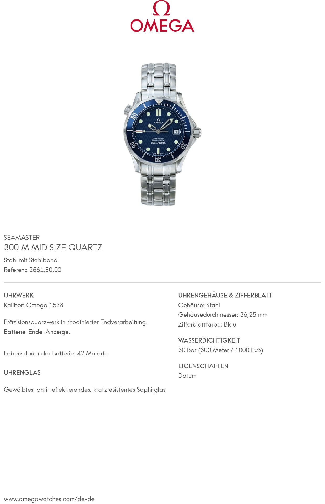 OMEGA Seamaster Diver 300M, Ref. 2561.80.00. Armbanduhr. - Bild 9 aus 9