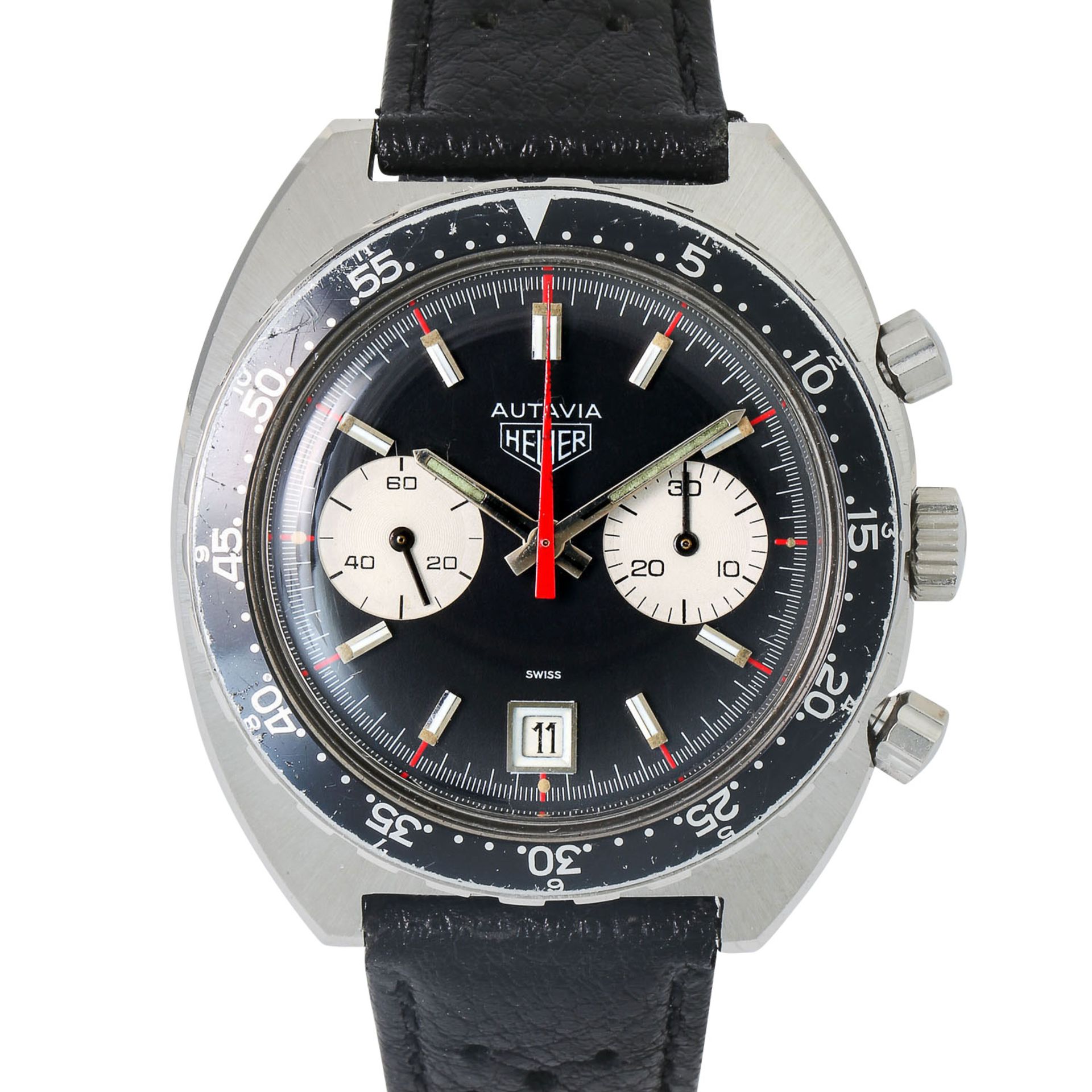 HEUER Vintage Autavia Chronograph "Reverse Panda", Ref. 73463. Herrenuhr. Ca. 1970er Jahre.