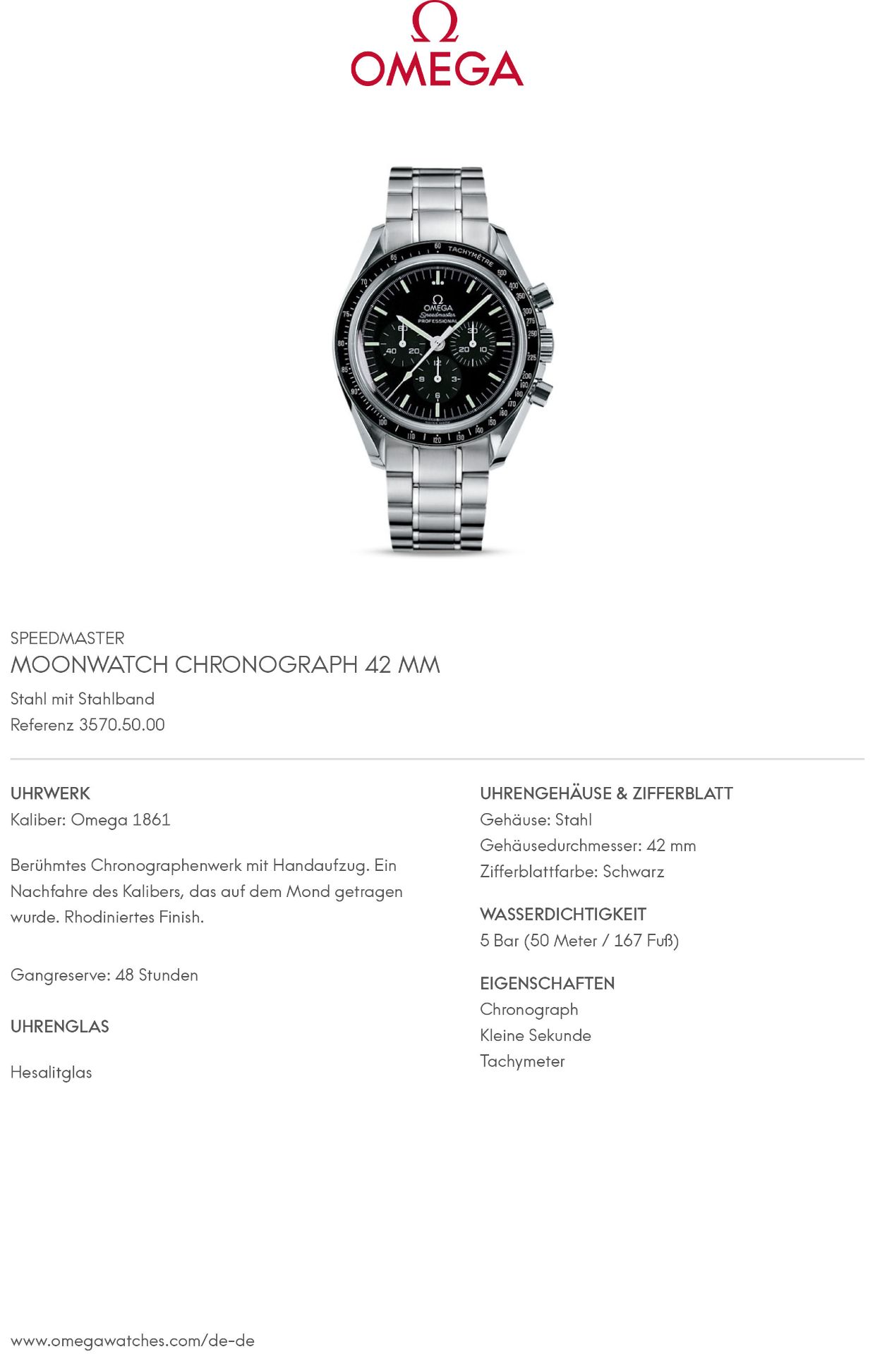 OMEGA Speedmaster Professional Moonwatch Chronograph, Ref. 3570.50.00. Armbanduhr. - Bild 9 aus 9