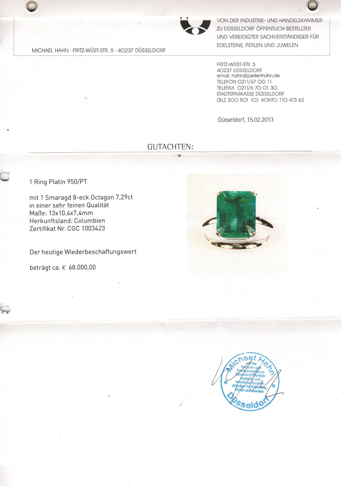 GERHARD HAHN hochfeiner Ring mit Smaragd 7,29 ct, - Bild 6 aus 7