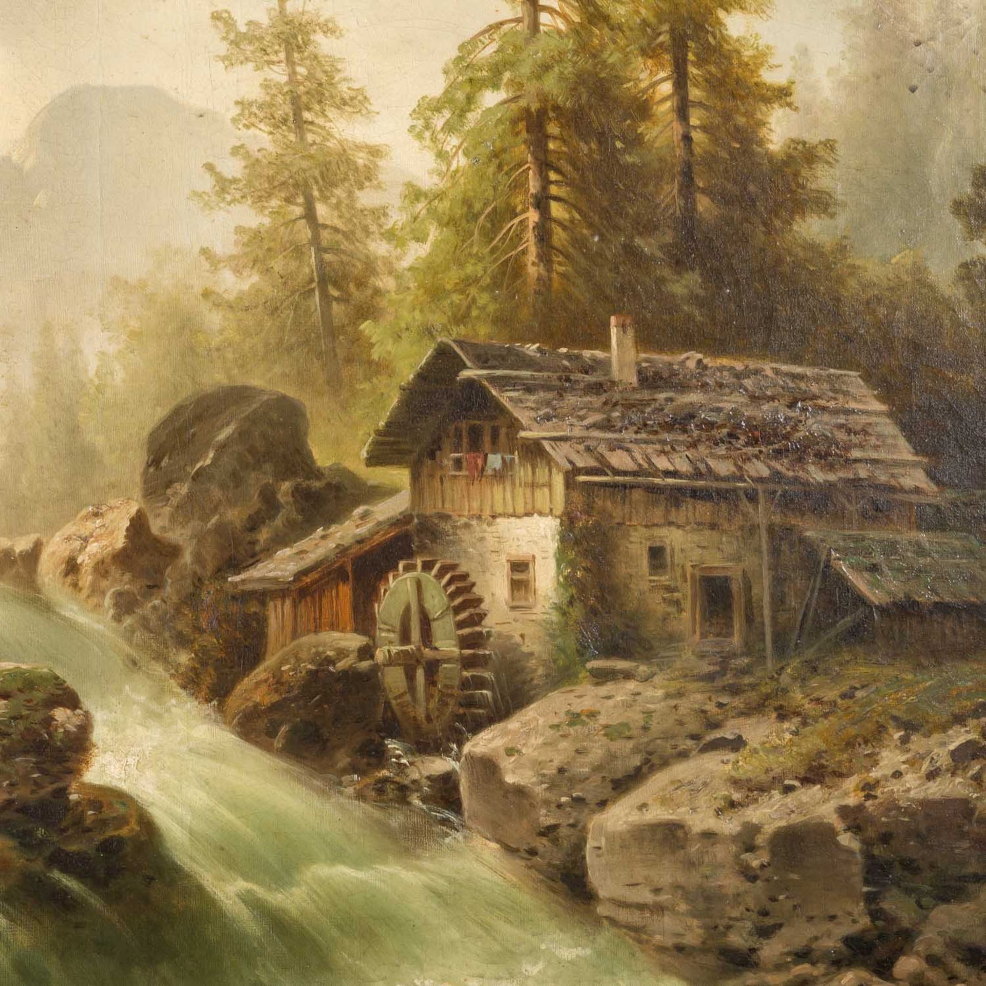 HÜBNER, ANTON (1818-1892) "Wassermühle im Berner Oberland" - Bild 4 aus 7