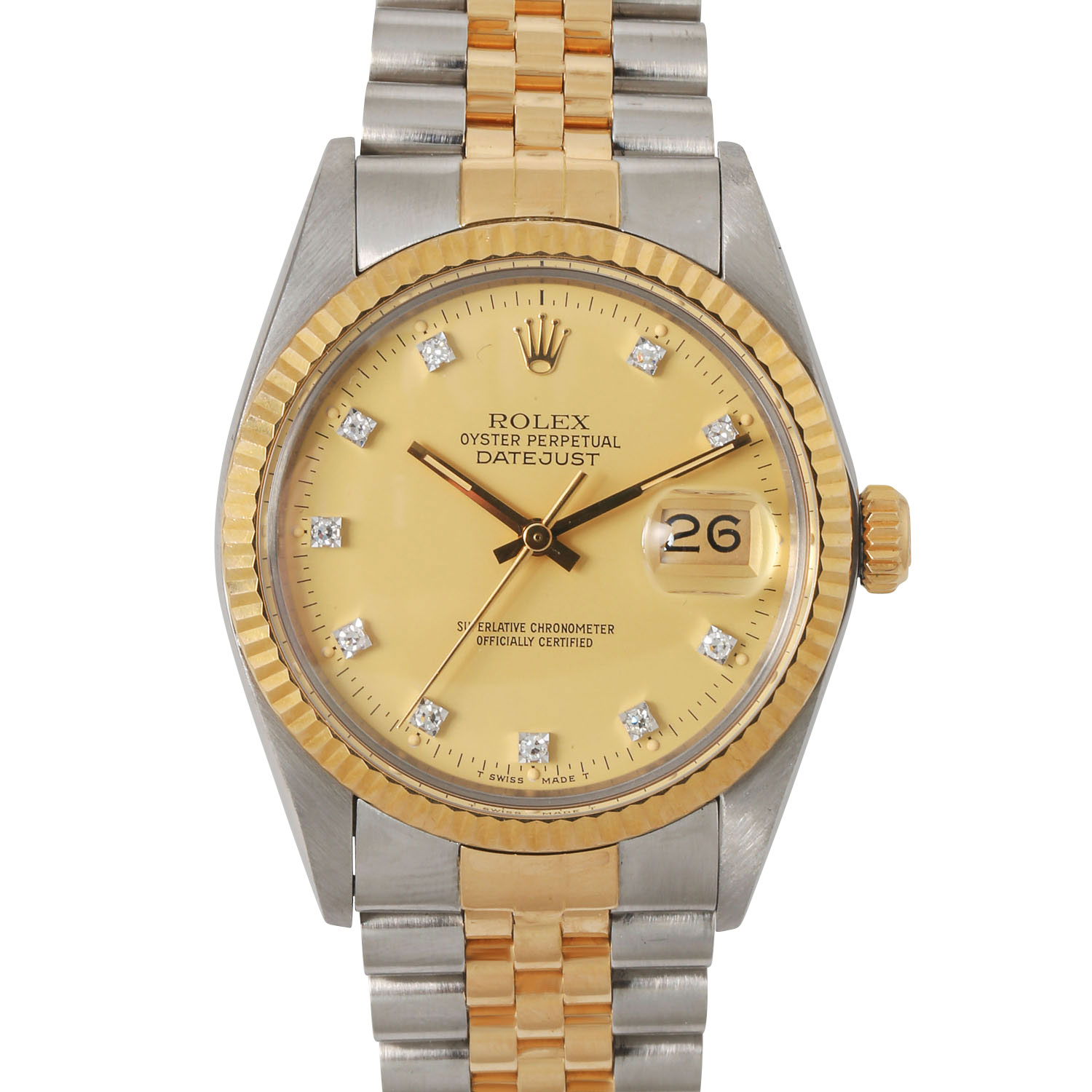 ROLEX Vintage Datejust 36 "Champagner & Diamanten", Ref. 16013. Armbanduhr.