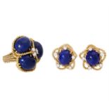 Schmuckset Ring und Ohrclips mit Lapislazuli,