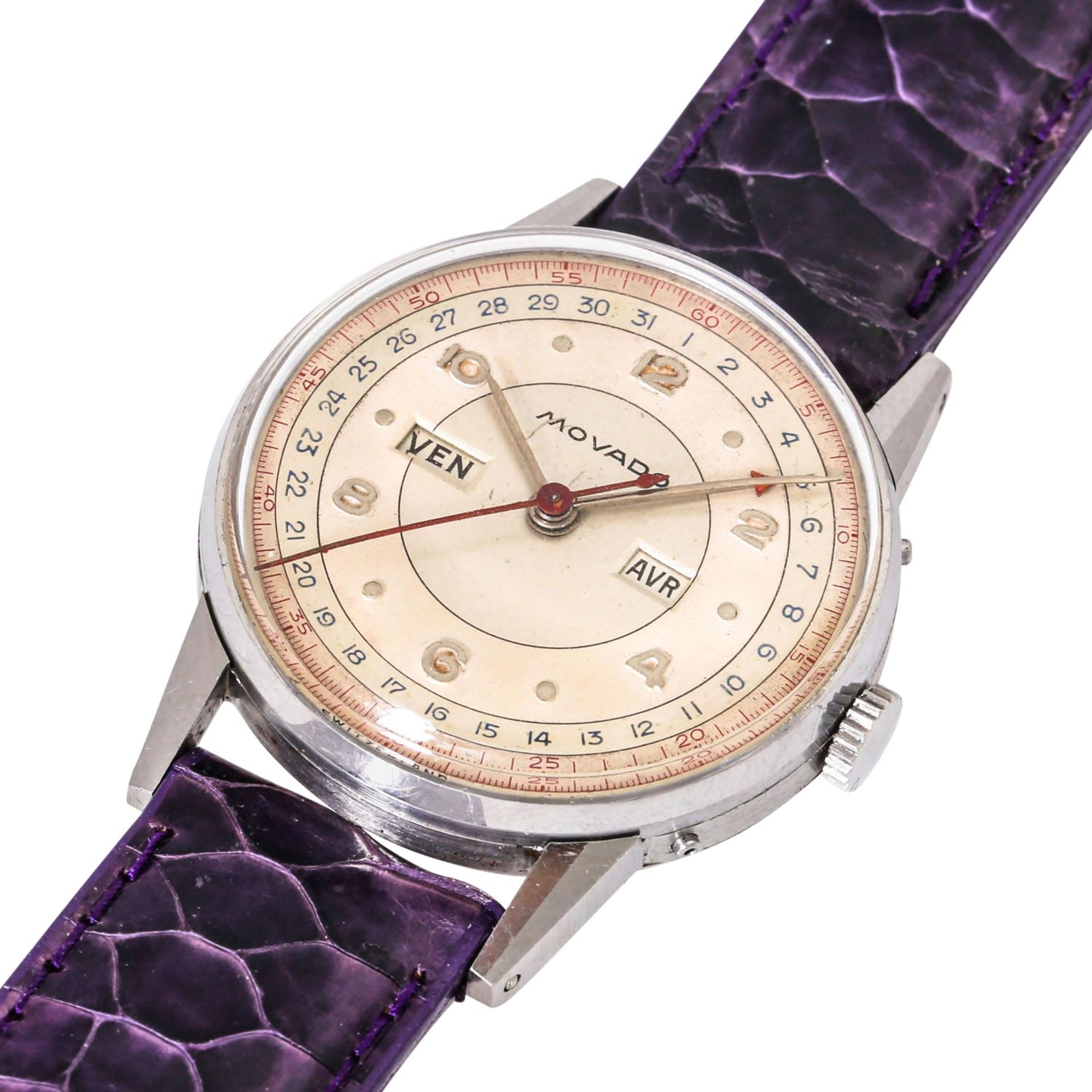 MOVADO Calendograf Vintage Triple Date Armbanduhr, Ref. 14816. Ca. 1950er Jahre. - Bild 5 aus 6
