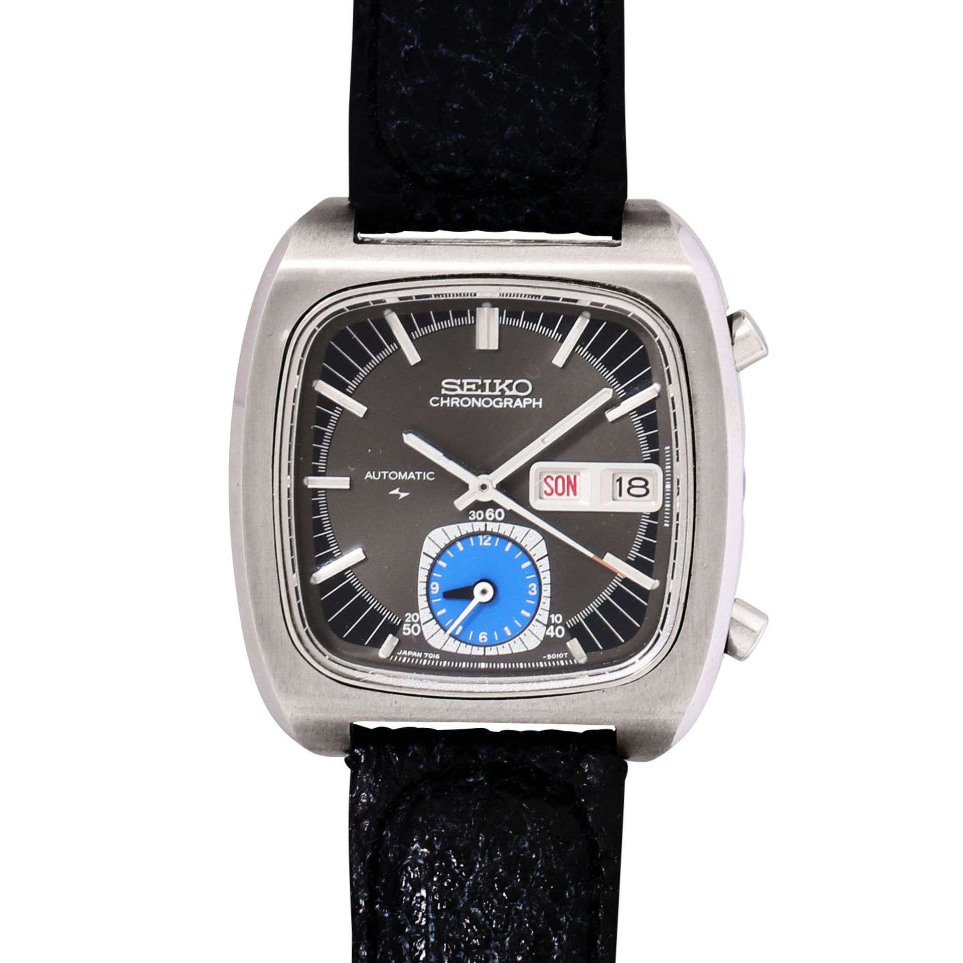 SEIKO Vintage Flyback Chronograph 'Monaco' Ref. 7016-5011. Herrenuhr.