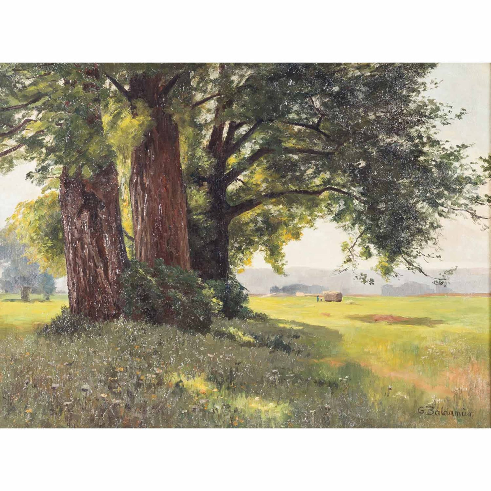 BALDAMUS, G. (Maler/in 19./20. Jh.), "Baumgruppe in Sommerlandschaft",