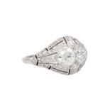 Art Déco Ring mit 2 Altschliffdiamanten, zus. ca. 0,8 ct,