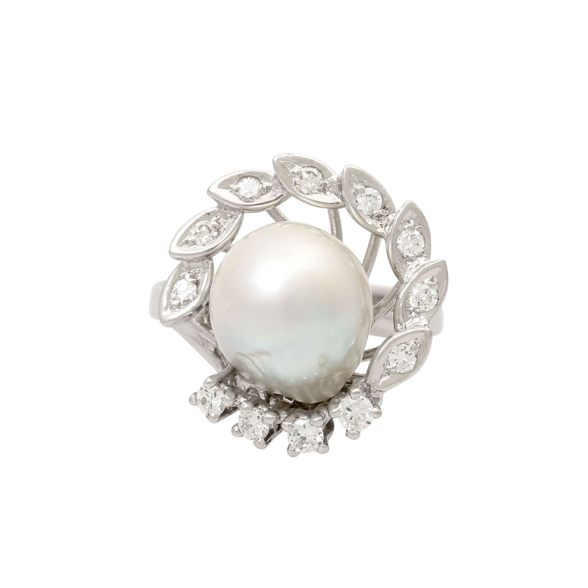 Ring mit Perle und Brillanten zus. ca. 0,42 ct, - Bild 2 aus 3