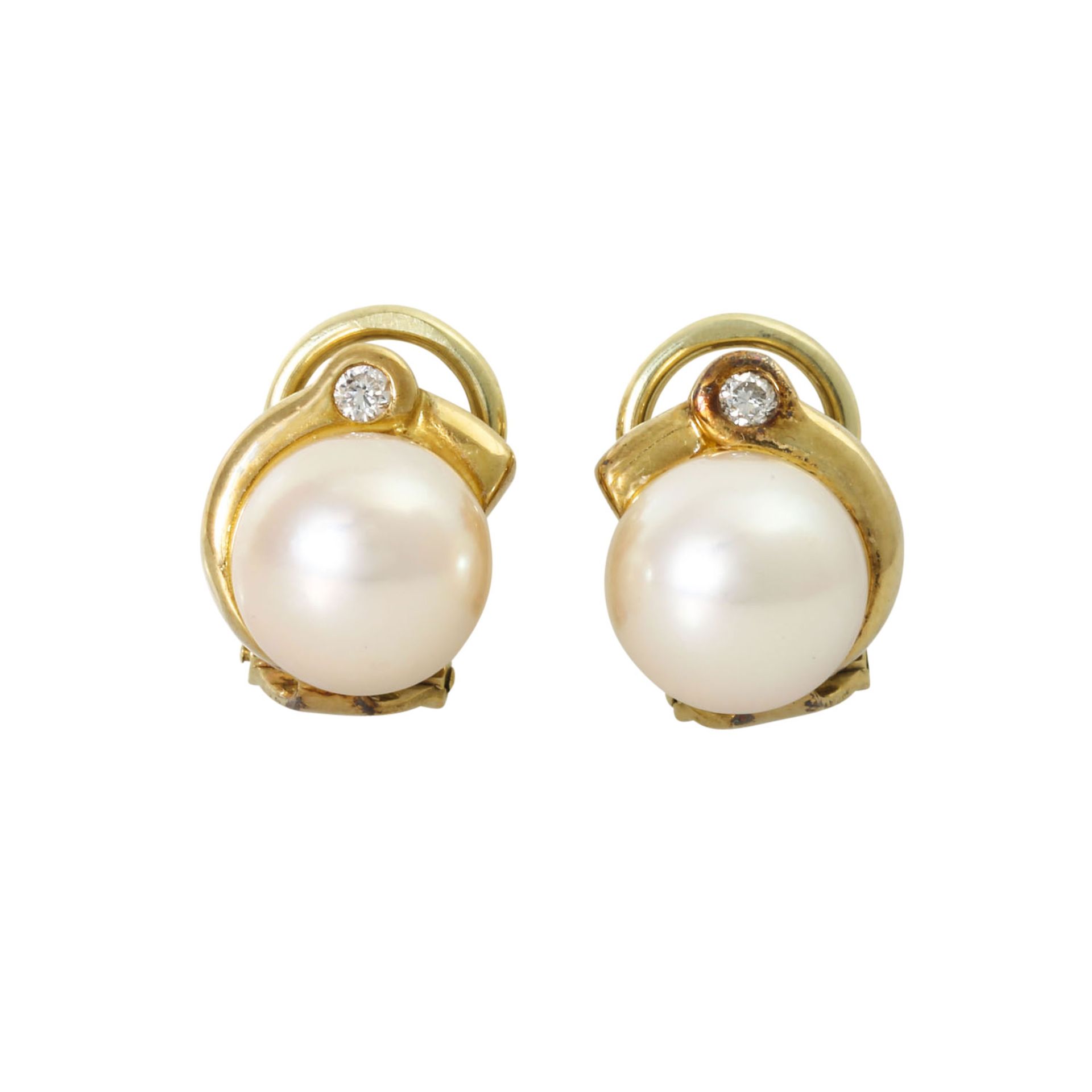 Schmuckset Ring und Ohrclips mit Perlen und Brillanten zus. ca. 0,26 ct, - Image 3 of 3