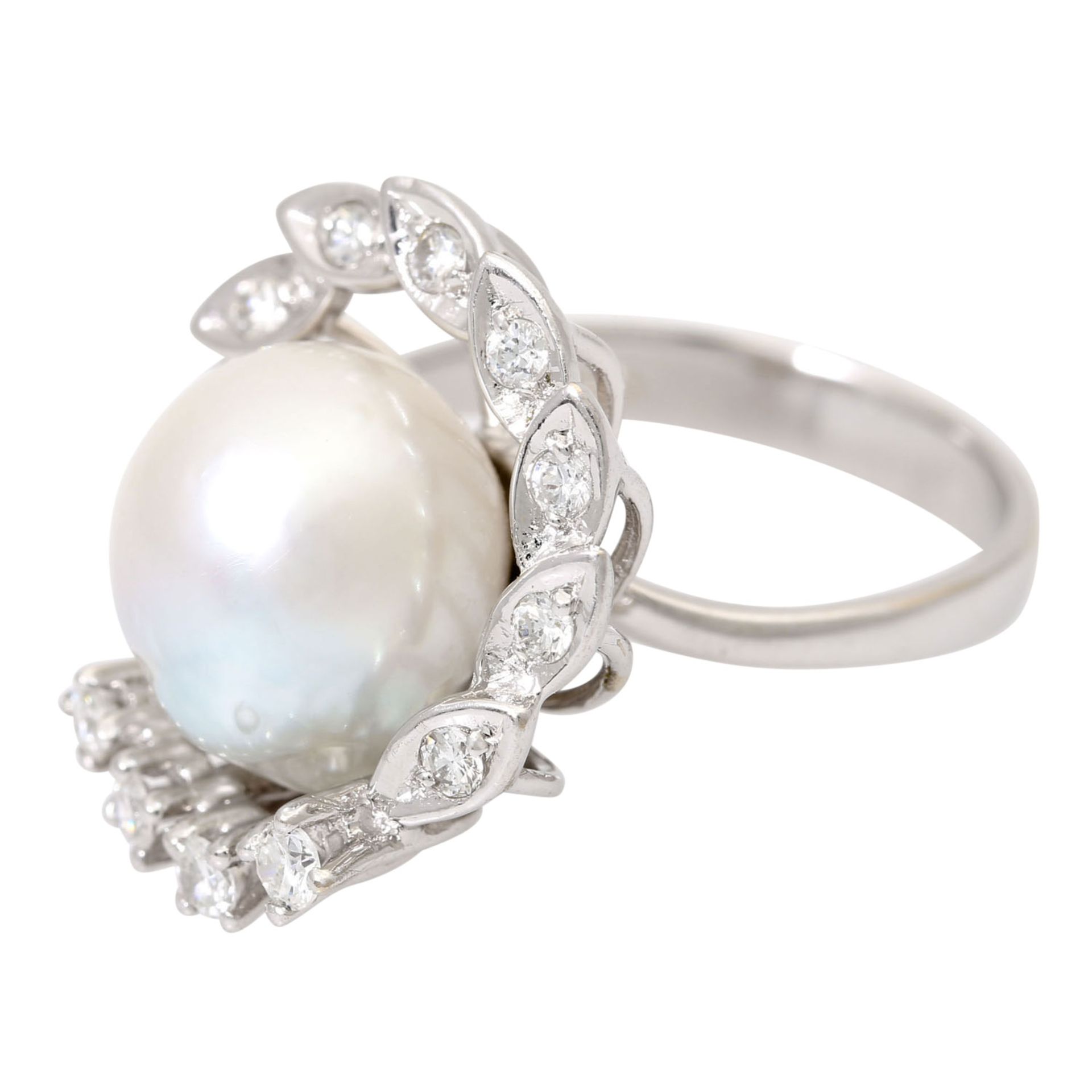 Ring mit Perle und Brillanten zus. ca. 0,42 ct, - Bild 3 aus 3