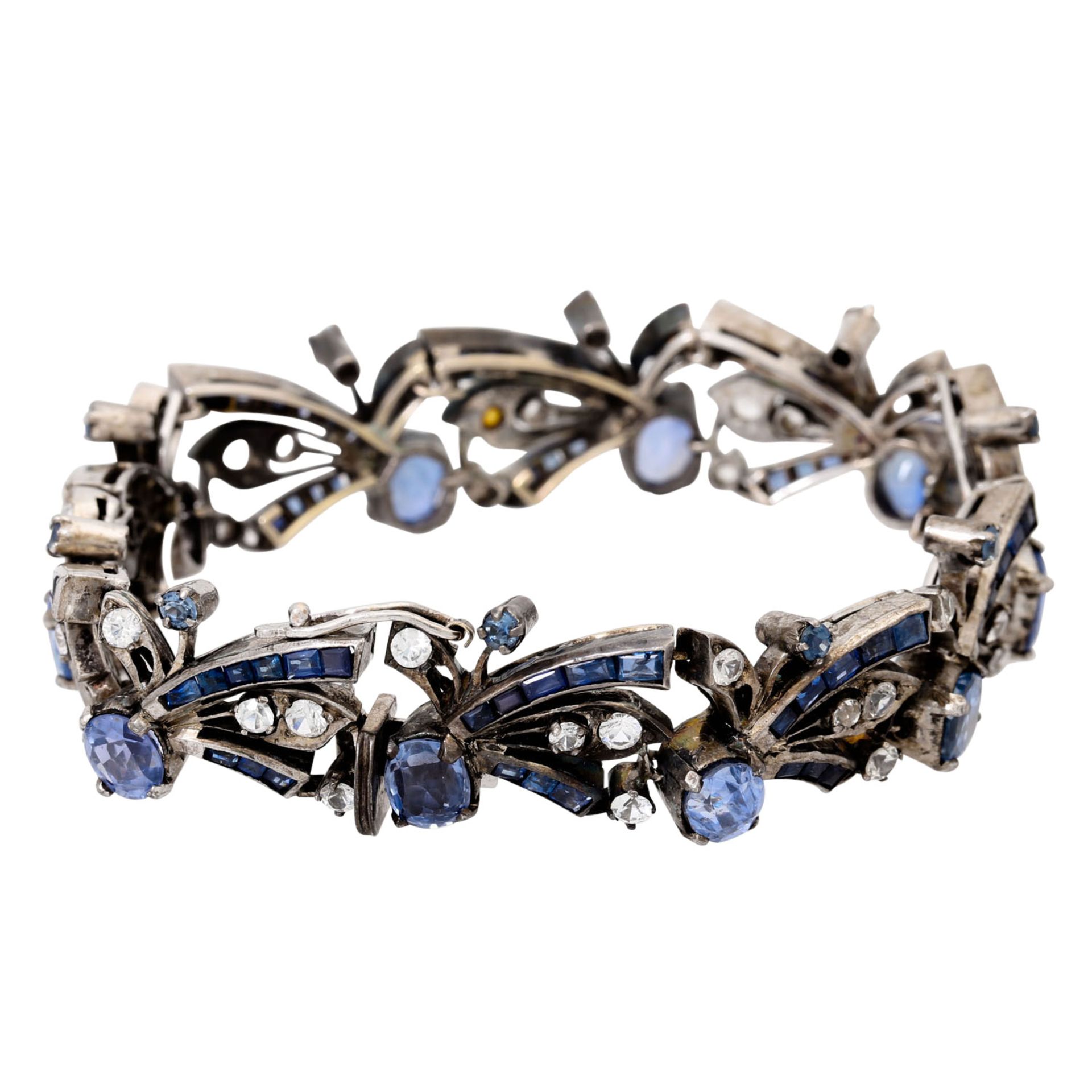 Antikes Armband mit blauem und farblosem Steinbesatz, - Bild 2 aus 3