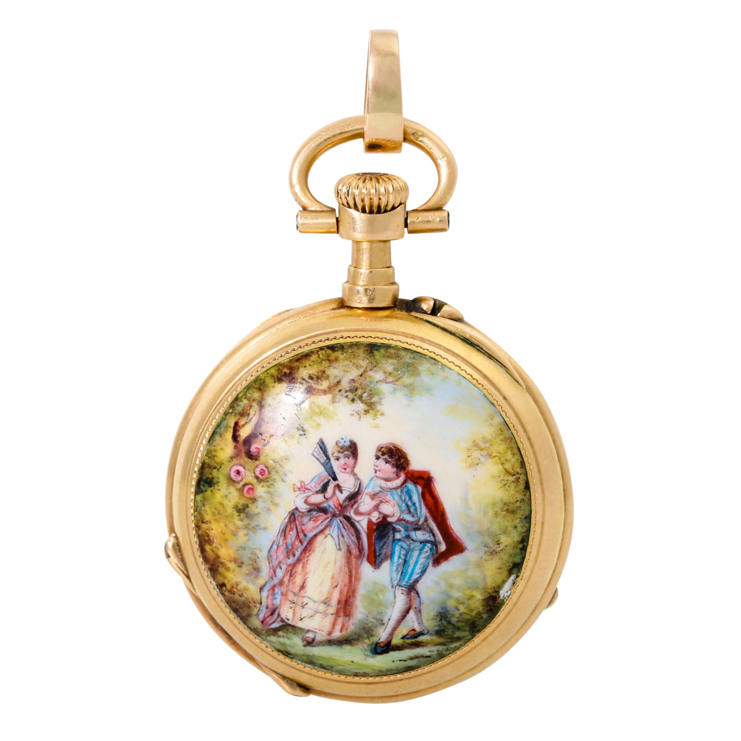 Antike offene Damen Taschenuhr Anhängeuhr mit Lupenmalerei. Frankreich, 2. Hälfte 19. Jh. - Image 2 of 6