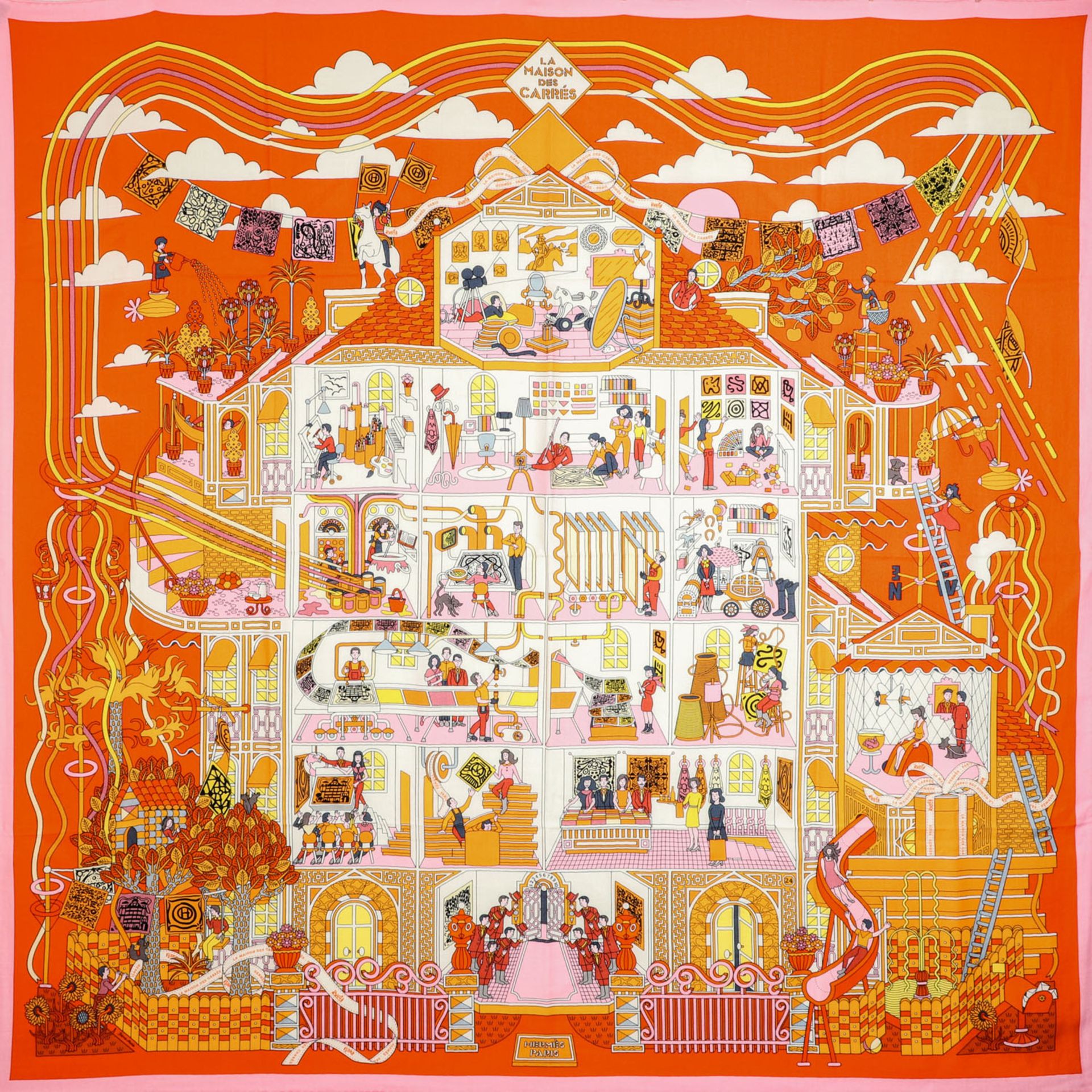 HERMÈS Grandfoulard "LA MAISON DES CARRES".