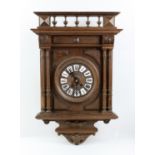 Early 20th century German oak eight day wall clock in architectural case with four reeded and