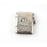 Silver vesta case with scene of 2 people riding horses