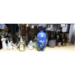 Pair of Japanese cloisonne vases, modern Chinese vases, Lladro and Royal Doulton figures,