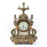 Late 19th/ early 20th century French gilt metal mantel clock the two train movement with painted