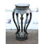 Chinese lacquer jardiniere stand, the circular top on cabriole legs and platform base,