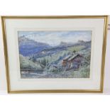 J. Gadsby, landscape with hut to foreground. Watercolour. Signed lower right. Framed and glazed.