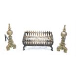 AMENDED DESCRIPTION - Pair of brass andirons, 17th century style with turned finials and scroll