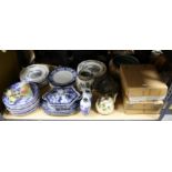 Large selection of plates, Portuguese vase, two French pottery wall pockets in the form of a