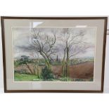 L. Moss, winter landscape with trees to foreground. Watercolour. Signed lower right.