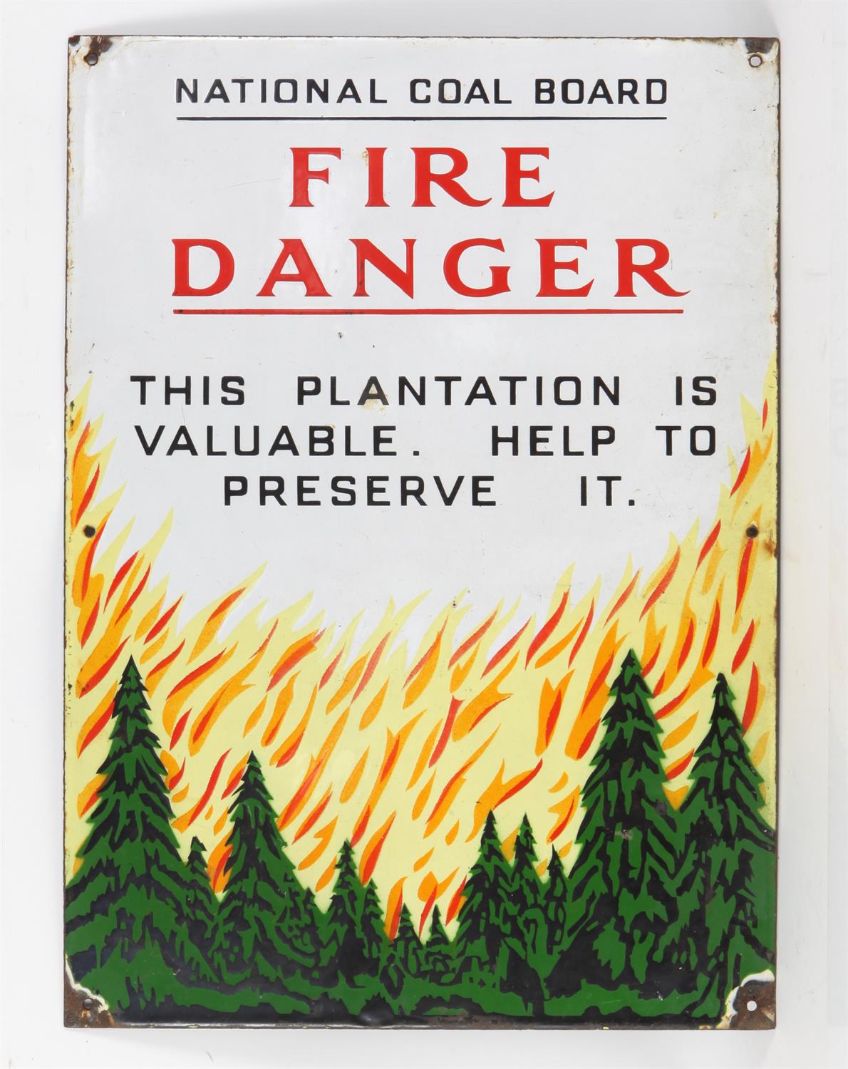 National Coal Board 'Fire Danger' enamel sign, 53 x 38cm.