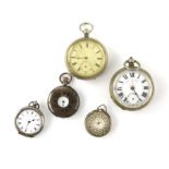 Silver half hunter Victorian pocket watch Birmingham 1886, another silver pocket watch and 3 white