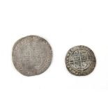 Two Elizabeth I hammered coins - a silver shilling and a 1576 sixpence
