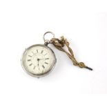 Large Victorian centre chronograph silver pocket watch with key Chester 1888