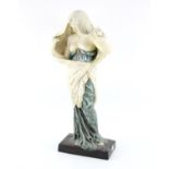 AMENDED DESCRIPTION - Art Nouveau coloured terracotta figure of a classically dressed woman holding