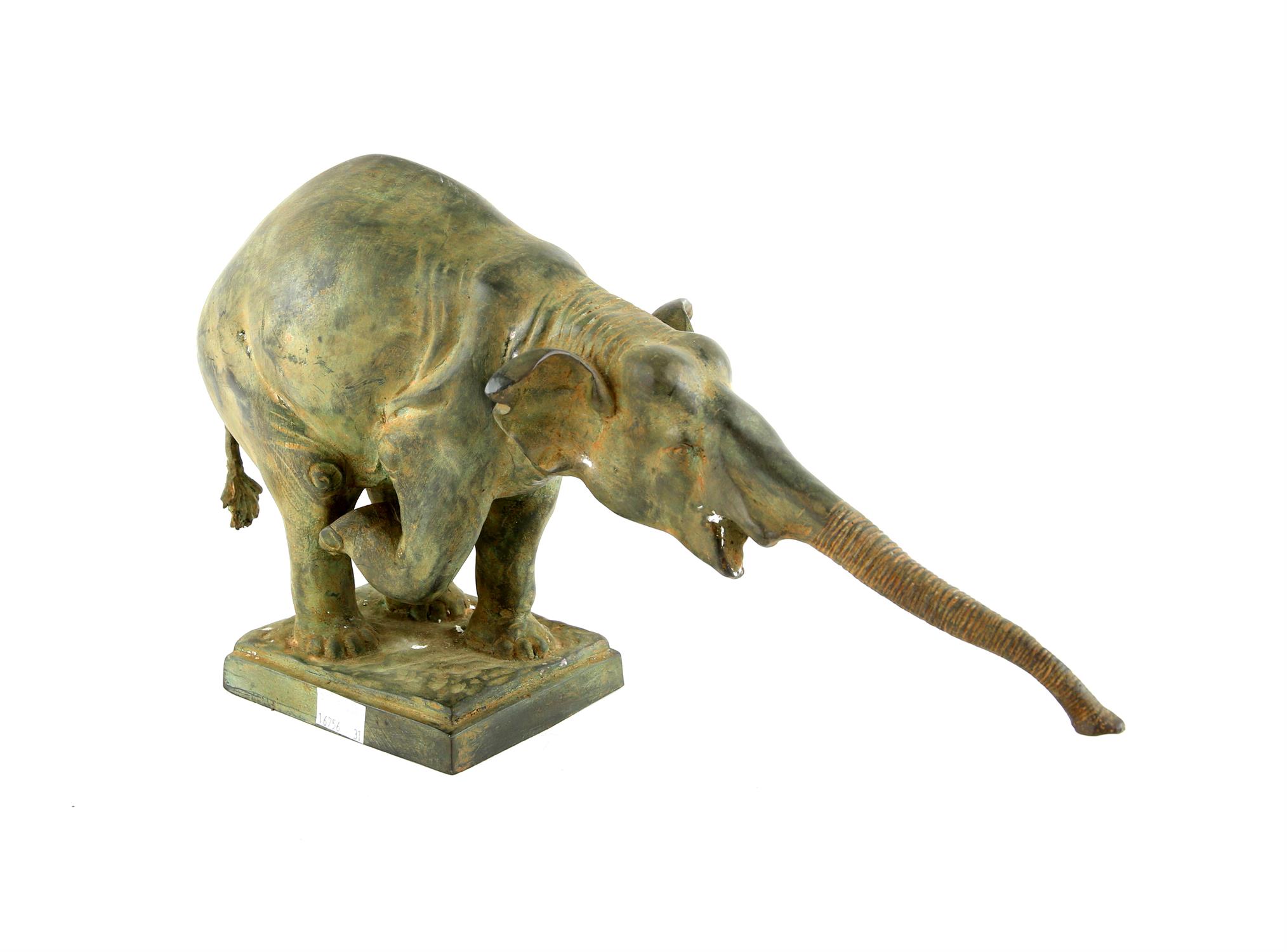 After Rembrandt Bugatti, "Begging Elephant (1908)" bronze casting with green patination, - Image 2 of 3