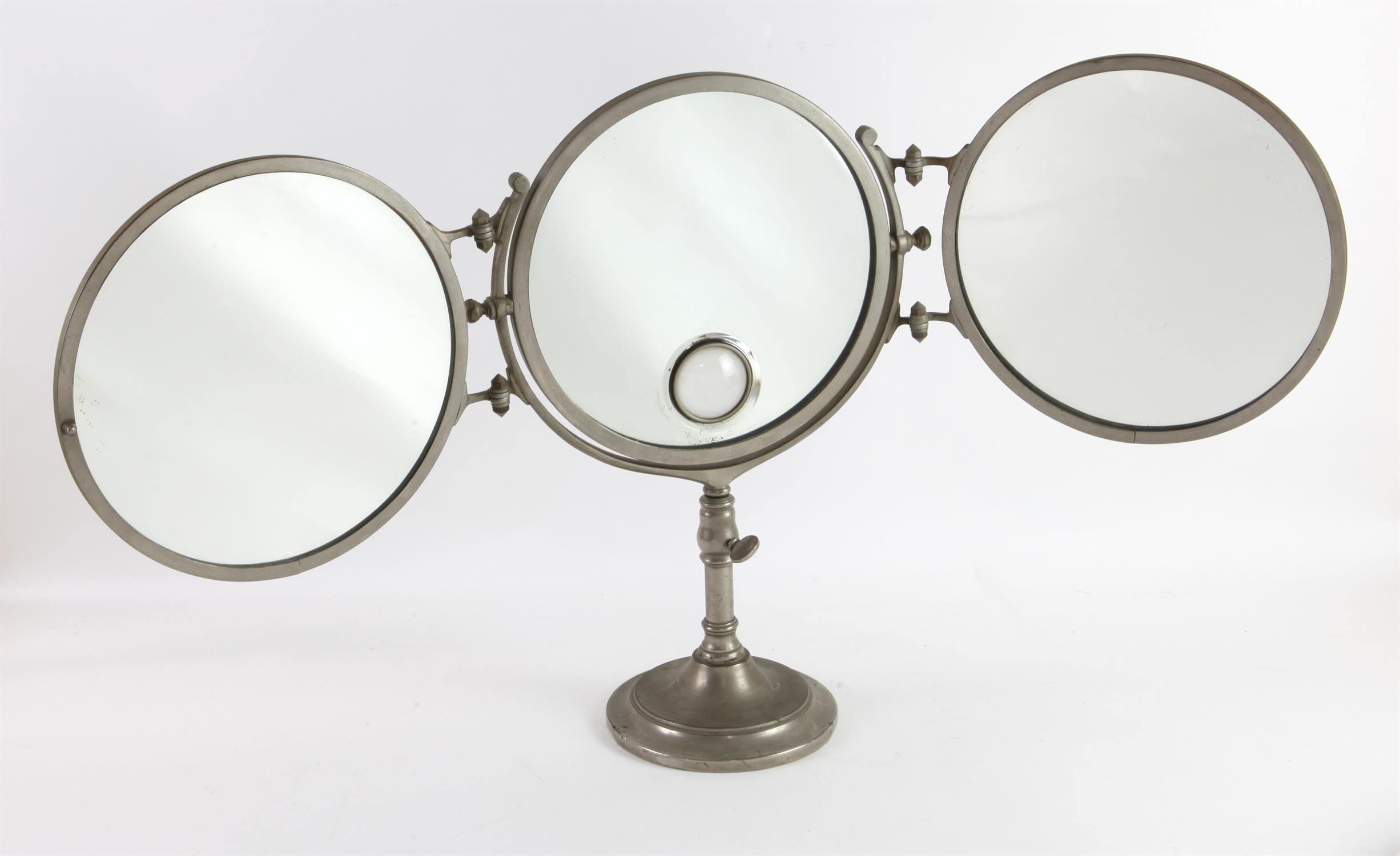 Art Deco Mirophar Brot cast metal triple mirror,42cm high,