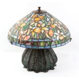 AMENDED DESCRIPTION - Reproduction cast bronze "Tiffany" style cabbage leaf lamp base (Signed in