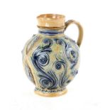 Arthur Barlow for Doulton Lambeth, jug decorated with scrolling foliage decoration, 19.5cm high,