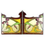 A pair of Dutch Art Nouveau stained leaded glass transom windows each 51 x 44cm