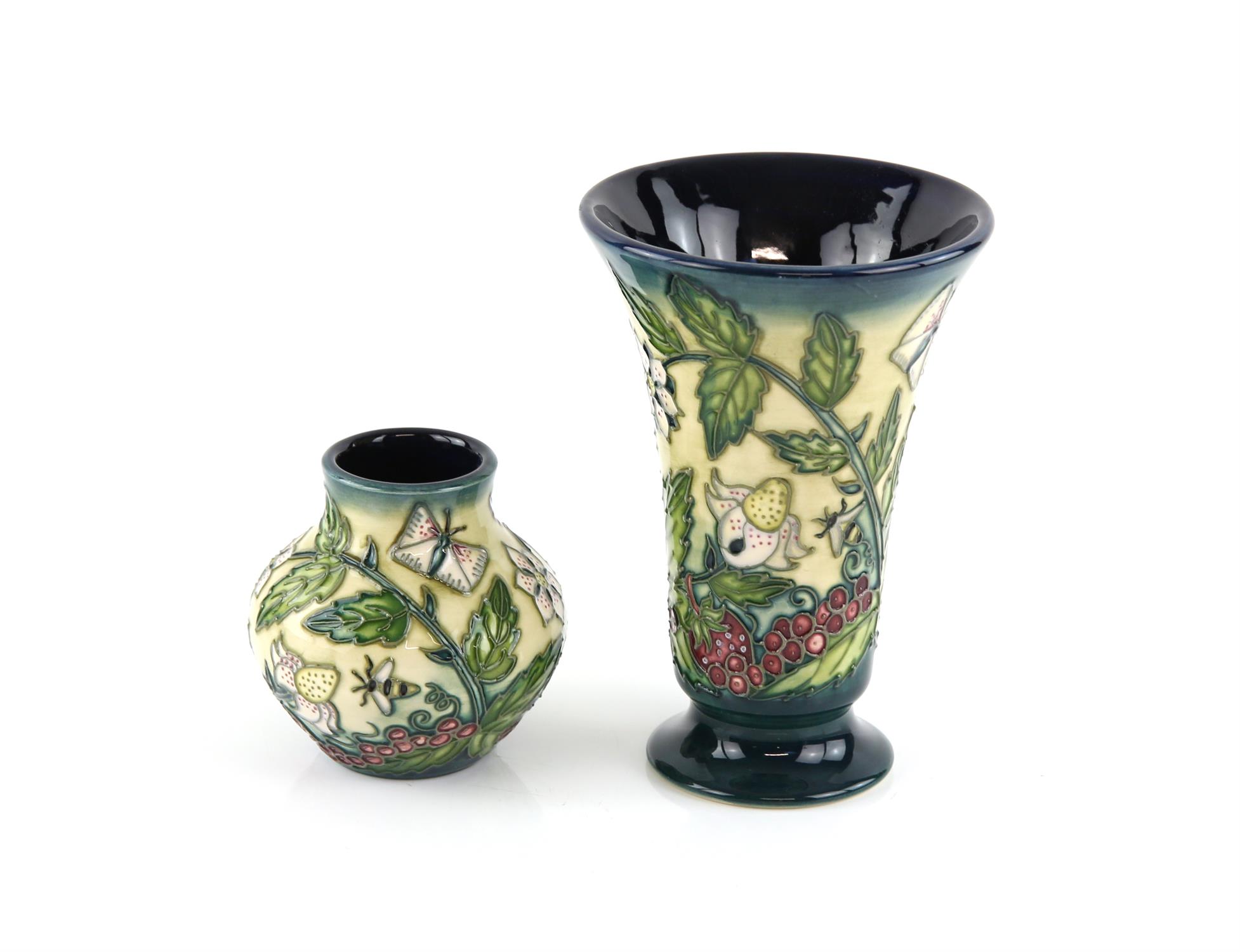 Moorcroft Pottery 'Fruit Garden' pattern conical vase, impressed mark 15.5 cm high,