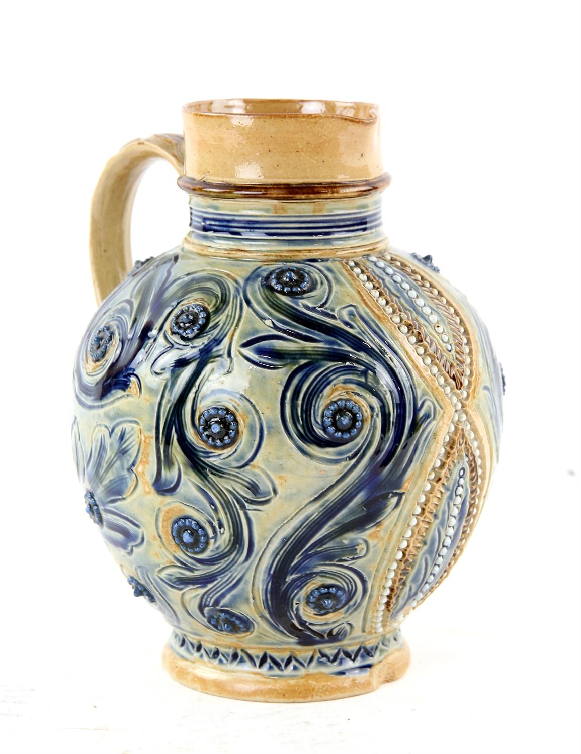 Arthur Barlow for Doulton Lambeth, jug decorated with scrolling foliage decoration, 19.5cm high, - Image 2 of 3