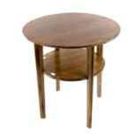 Teak circular occasional table with undertier and with Hamptons of Kensington retail tablet.