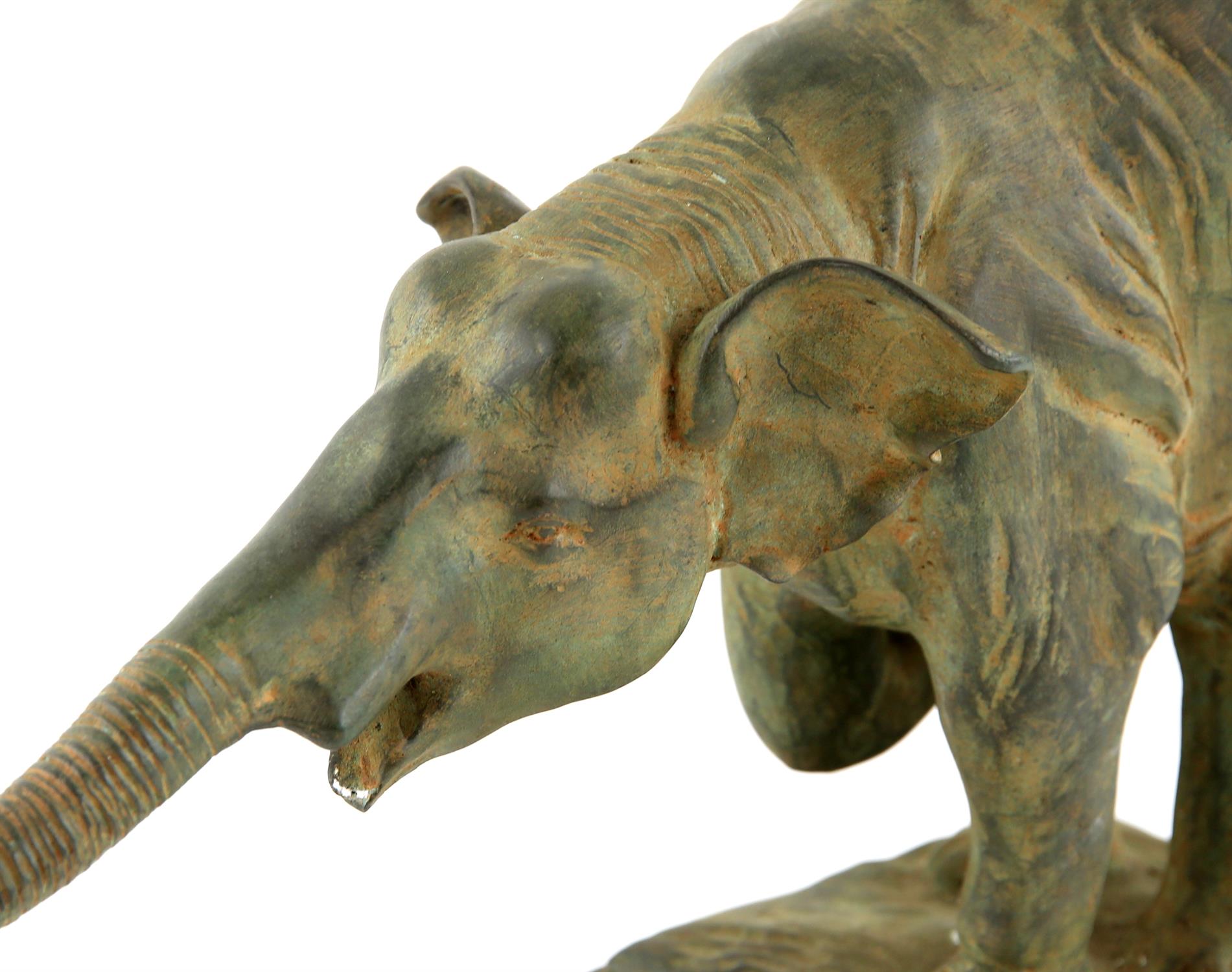 After Rembrandt Bugatti, "Begging Elephant (1908)" bronze casting with green patination, - Image 3 of 3