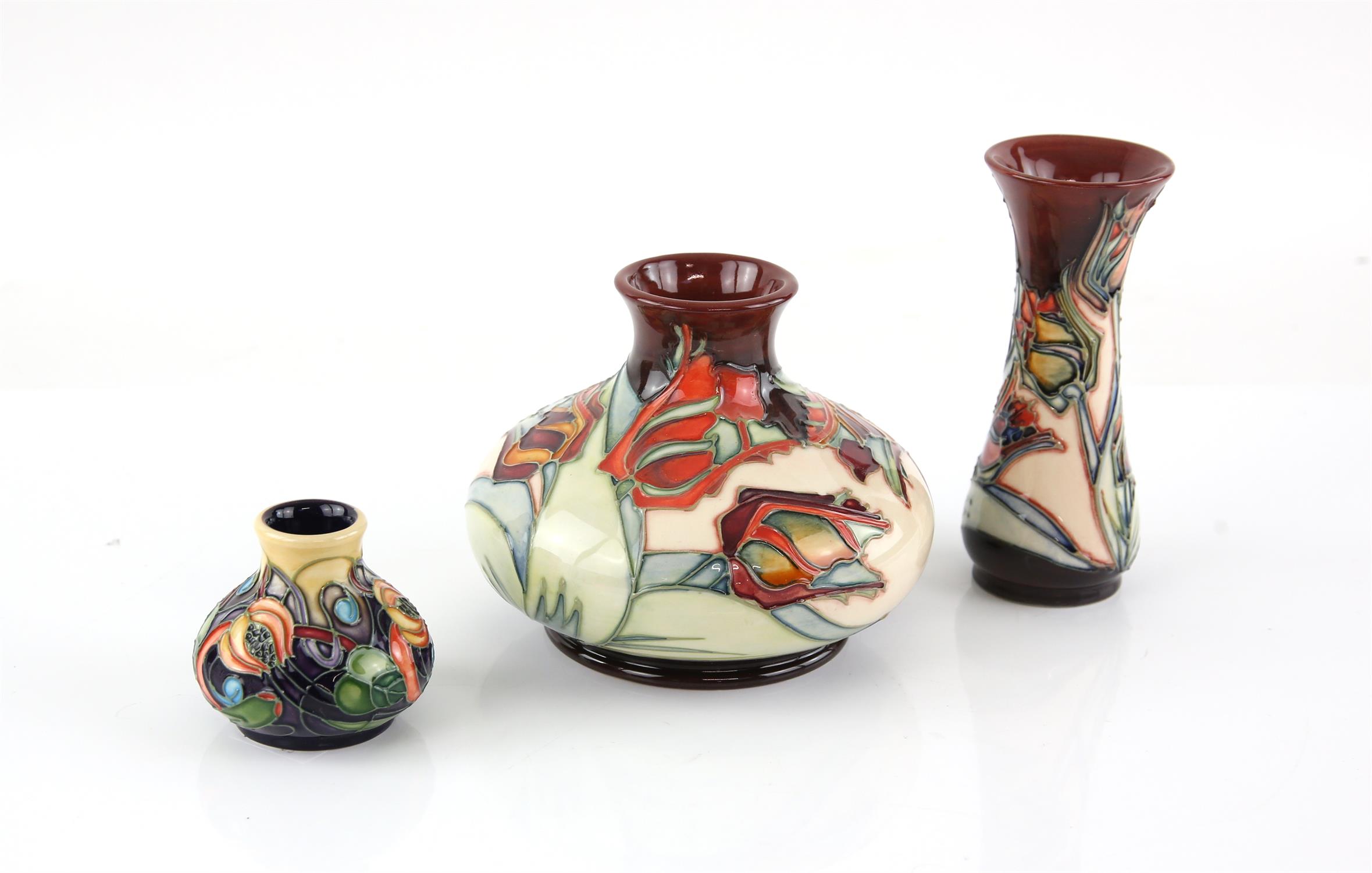 Moorcroft Pottery 'Red Tulip' pattern squat baluster vase, impressed marks, 10.5 cm high, - Image 2 of 3